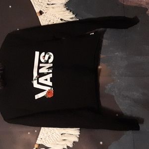 EUC Vans long sleeve cropped tee shirt roses & checkered print on back ex-small